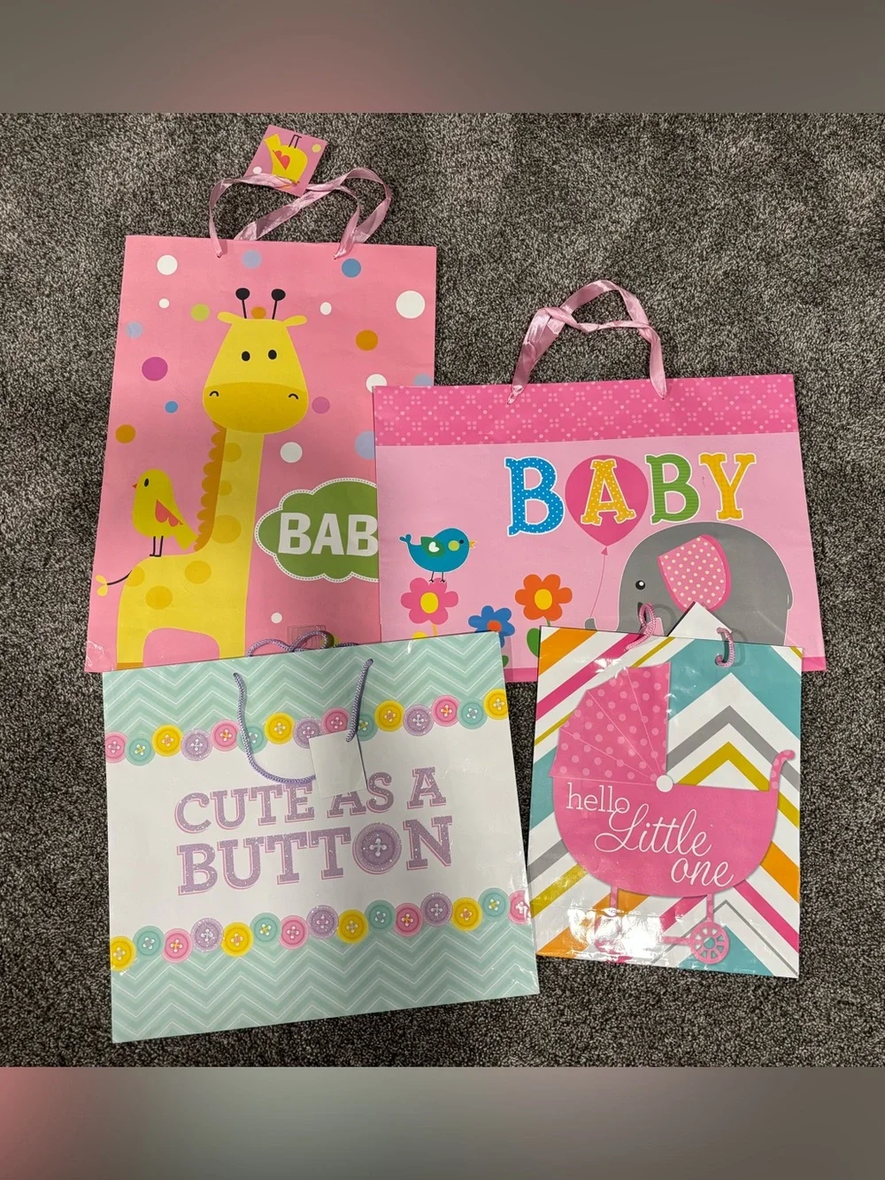 4 Pink Baby Gift Bag Set - Cute Designs for New Arrivals